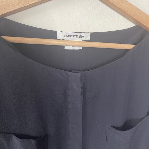 LACOSTE MERLE LONG SLEEVE BLACK PLEATED SILK BLEND MIDI DRESS SIZE 40/ US 8 - Picture 6 of 10